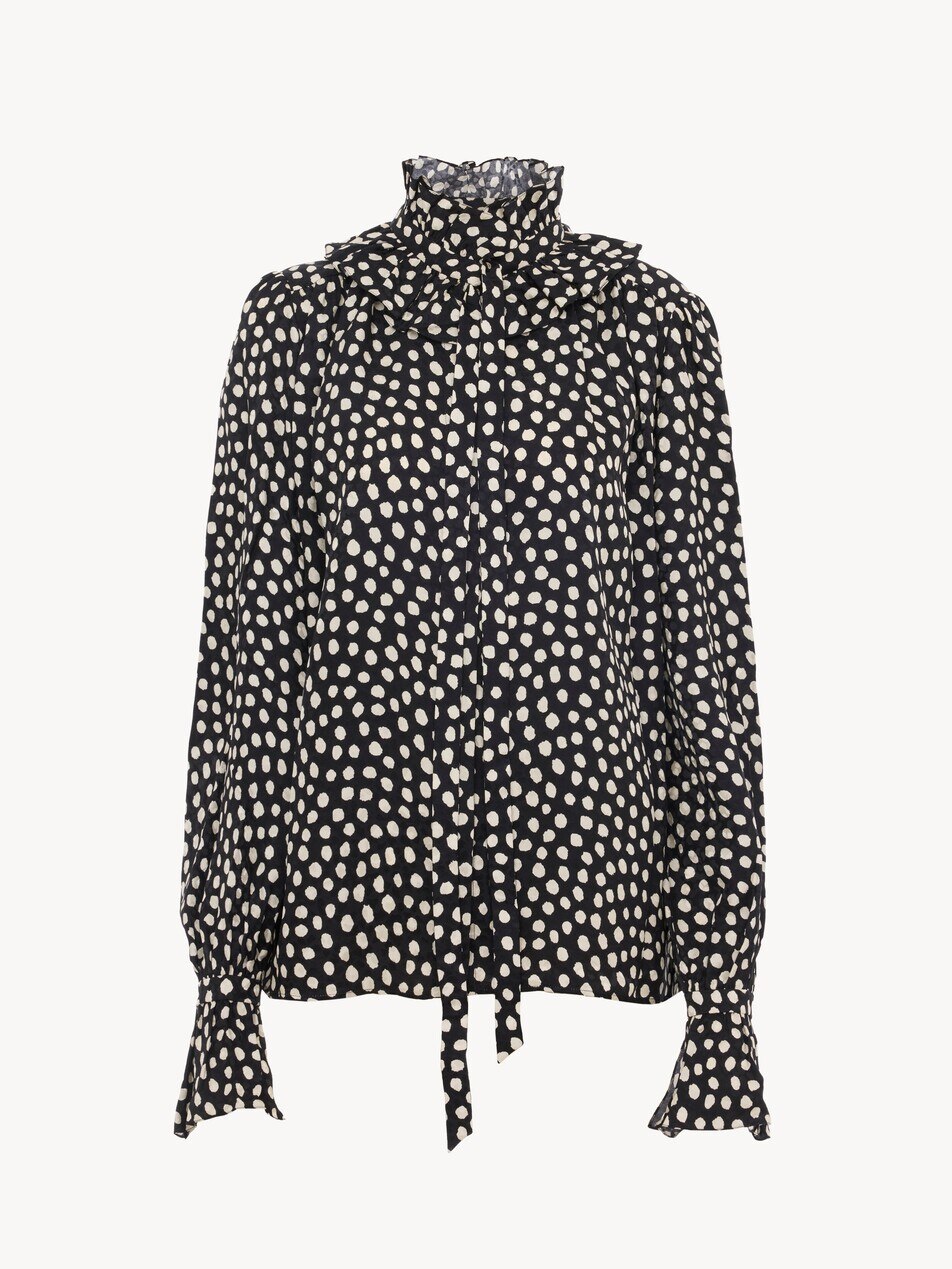 Tie-front ruffled blouse in silk jacquard - Packshot