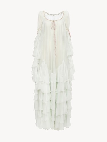 Oversized long ruffled dress in silk mousseline - 1