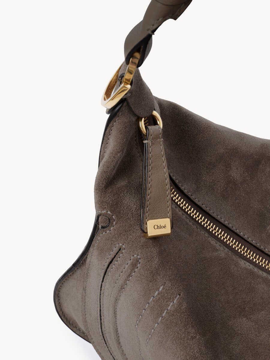 Petit sac port&eacute; &eacute;paule Marcie en cuir velours - 6