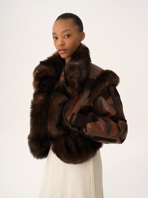 Short hybrid bomber jacket in leather