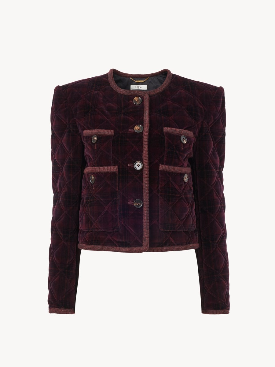 Boxy collarless jacket in check cotton - 2