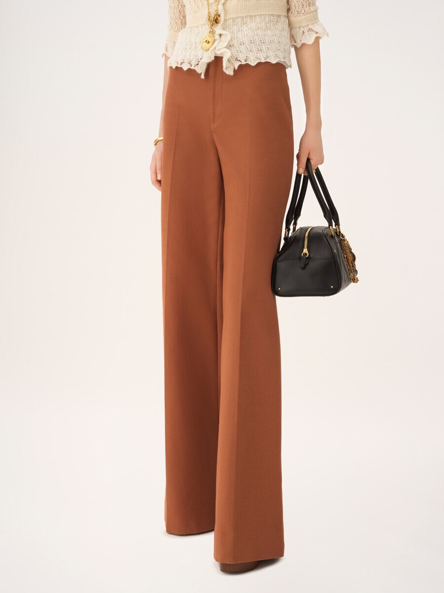 Pantalon &eacute;vas&eacute; taille haute en toile de coton - 4