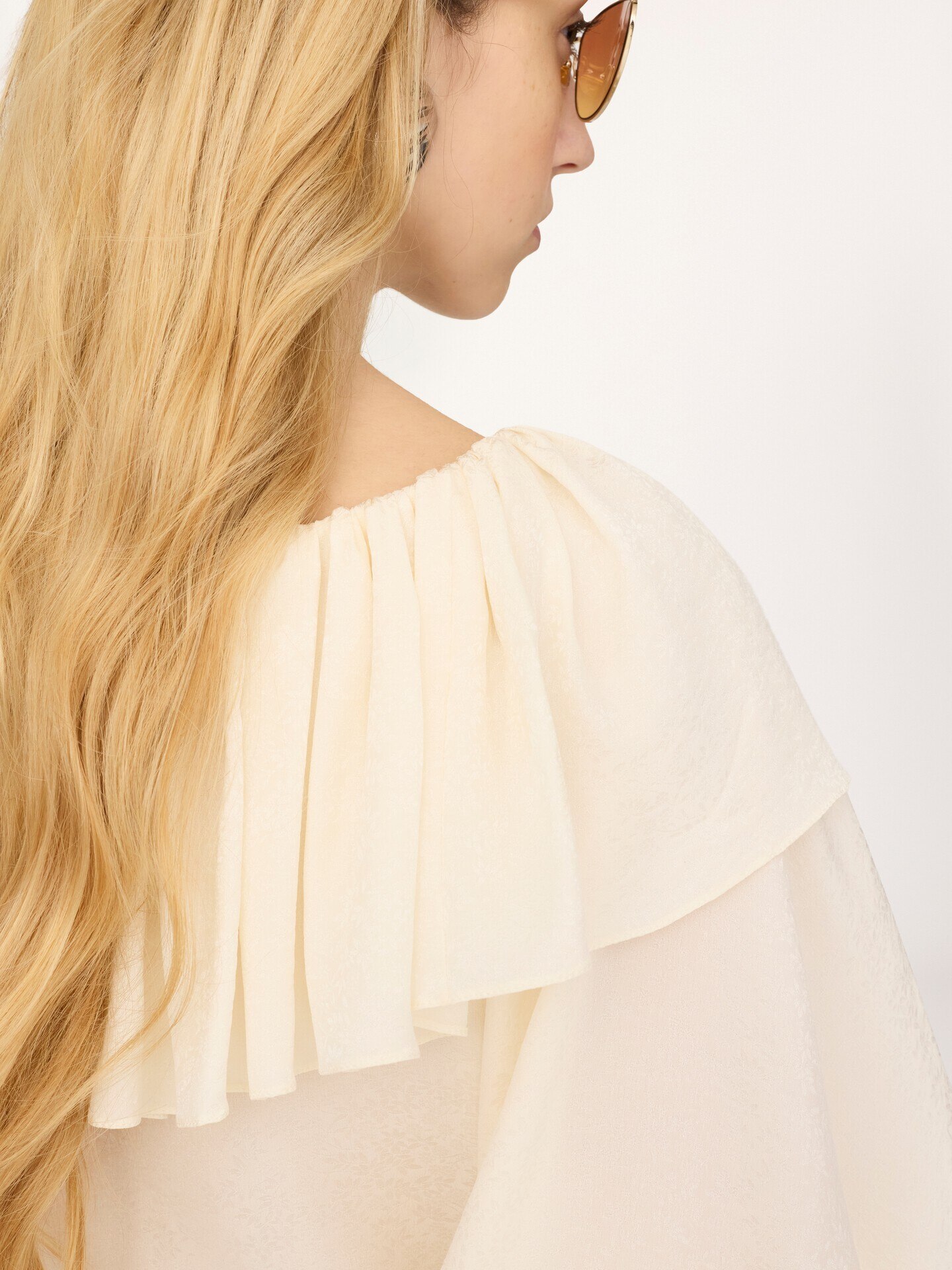Ruffled flowy top in silk jacquard - 7