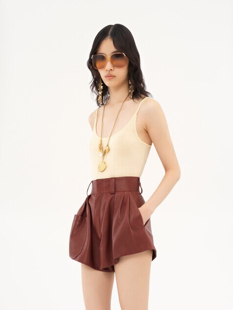 Thin-strap tank top in superfine wool knit 