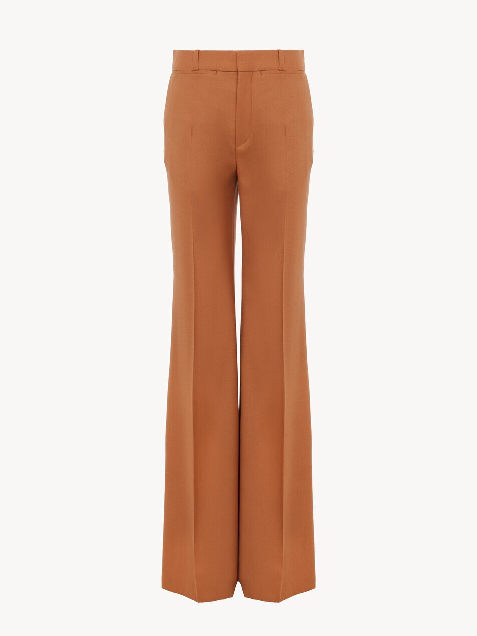 Pantalones acampanados de talle alto de gabardina de lana