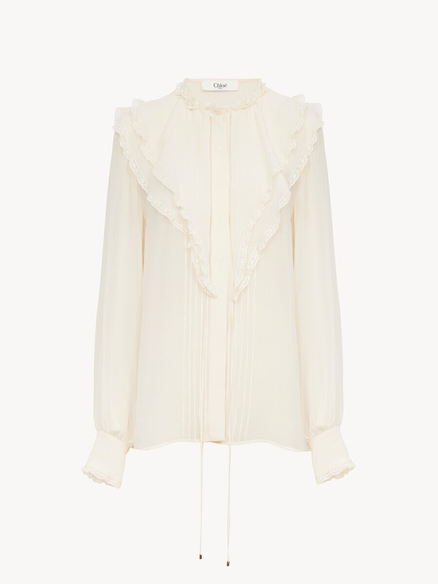 Ruffled blouse in silk georgette - 1
