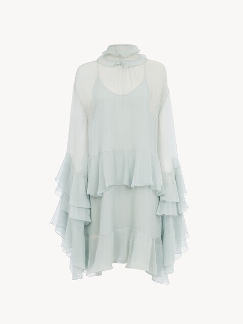 Mini ruffled dress in silk mousseline