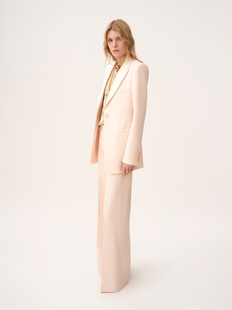 Pantalon taille haute &eacute;vas&eacute; en gabardine de laine