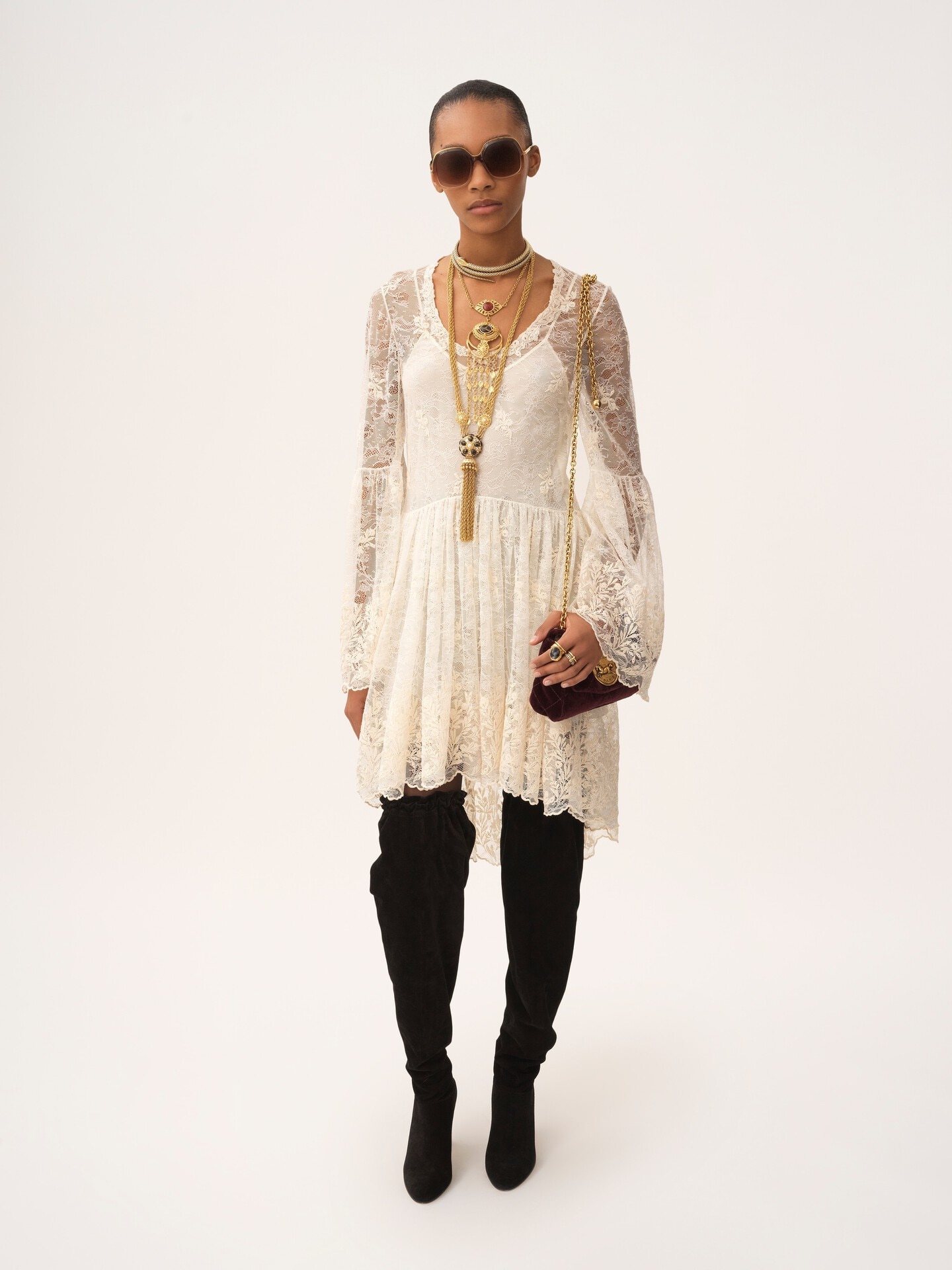 Scoop-neck mini dress in embroidered lace - 3