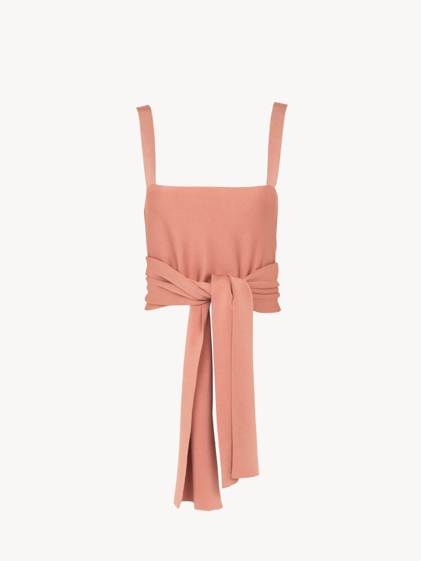 Cropped front-tie tank top in shiny viscose knit - 1