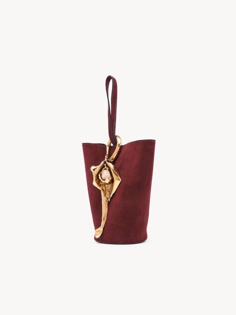 Small Eden Treasures wristlet bucket bag in suede leather