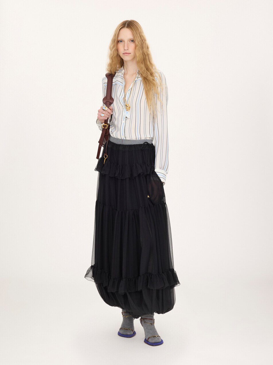 Fluid pleated trousers in silk mousseline