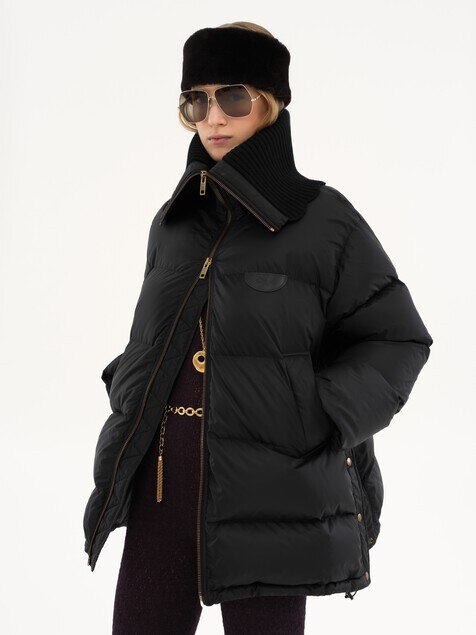High-neck puffer jacket in shiny nylon