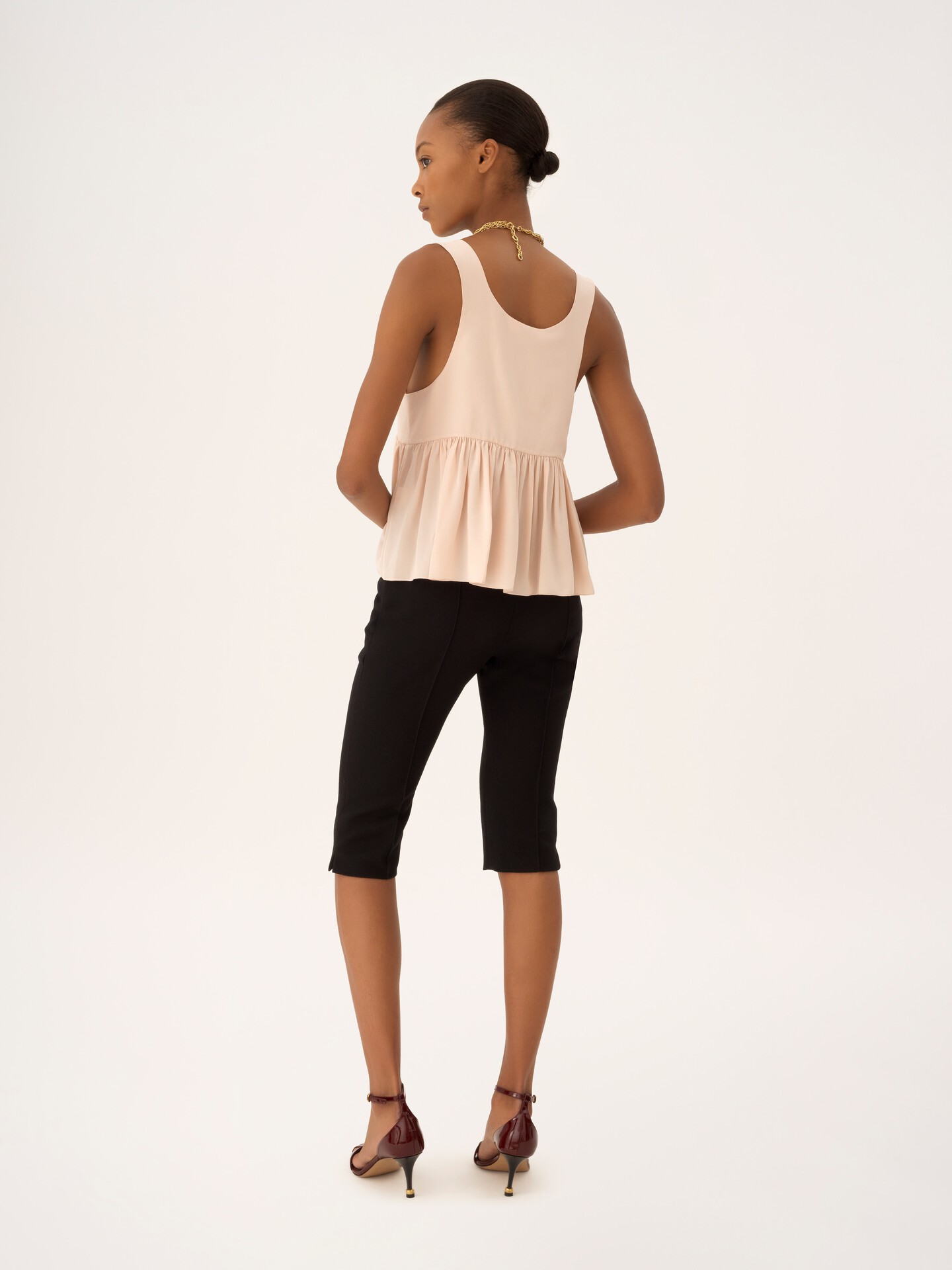 Gathered sleeveless top in cr&ecirc;pe de chine - 5