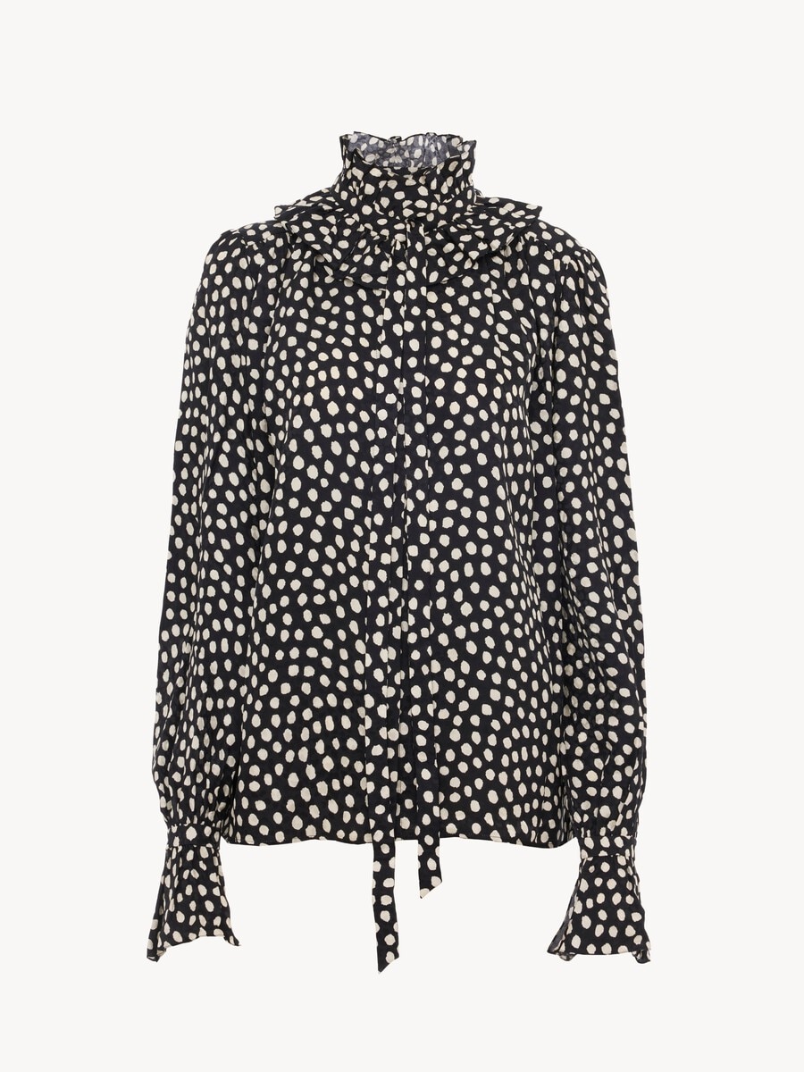 Blouse lavalli&egrave;re &agrave; volants en soie jacquard - 2