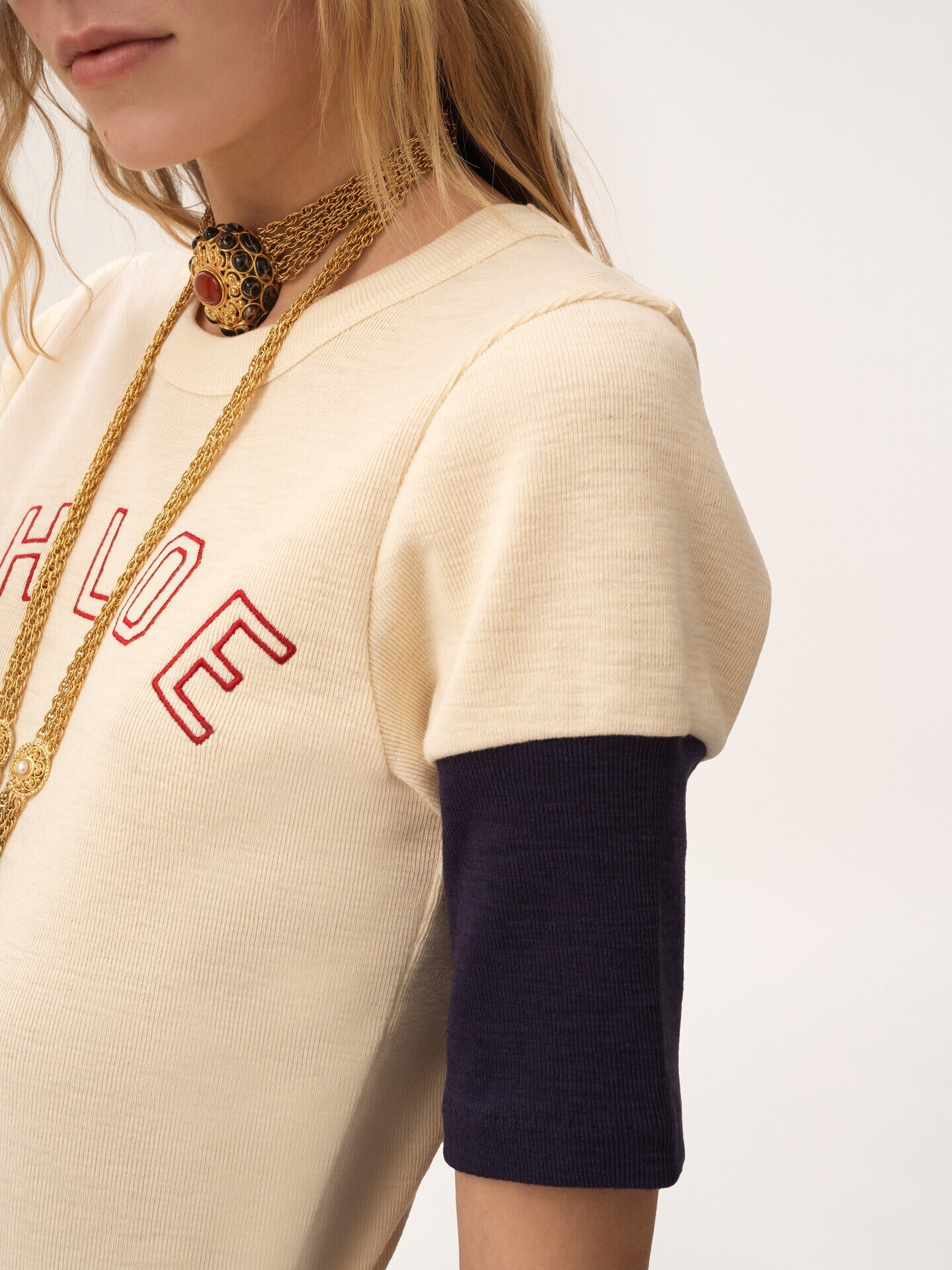 Fitted logo T-shirt in flam&eacute; cotton wool - 7