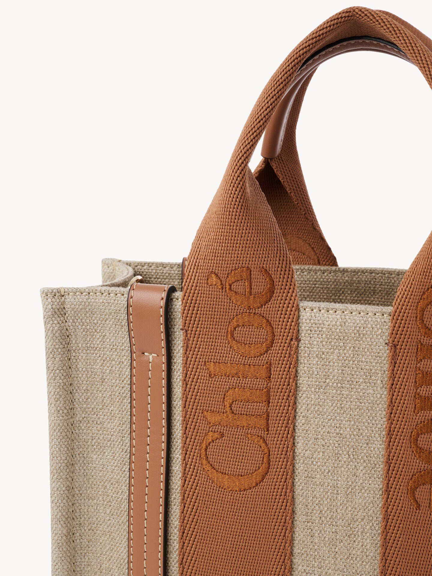Small Woody tote bag in linen - 7
