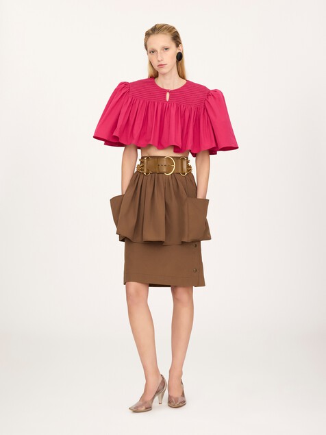 Layered knee-length skirt in cotton poplin