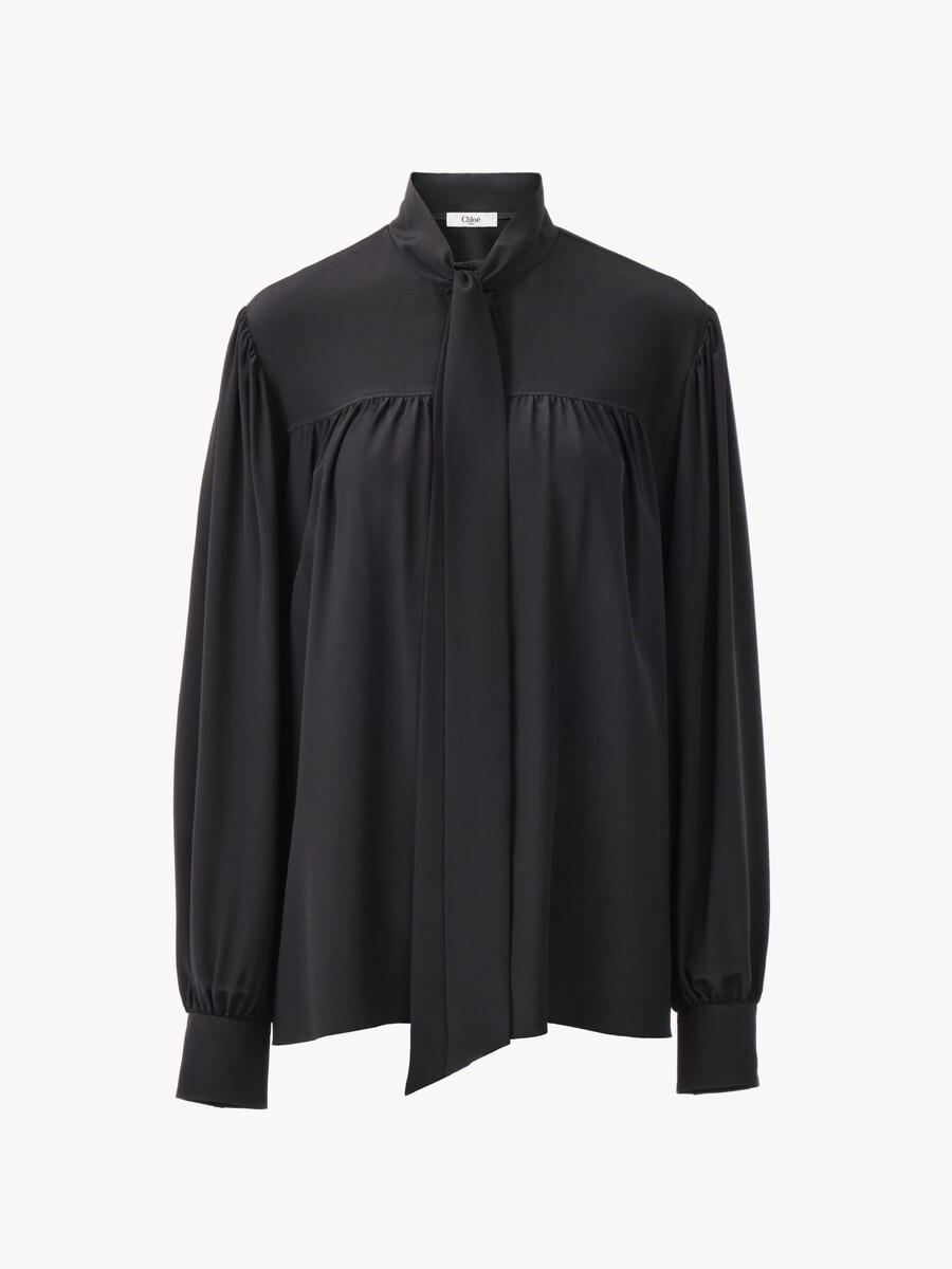 Maxi gathered lavalli&egrave;re blouse in cr&ecirc;pe de chine - 2