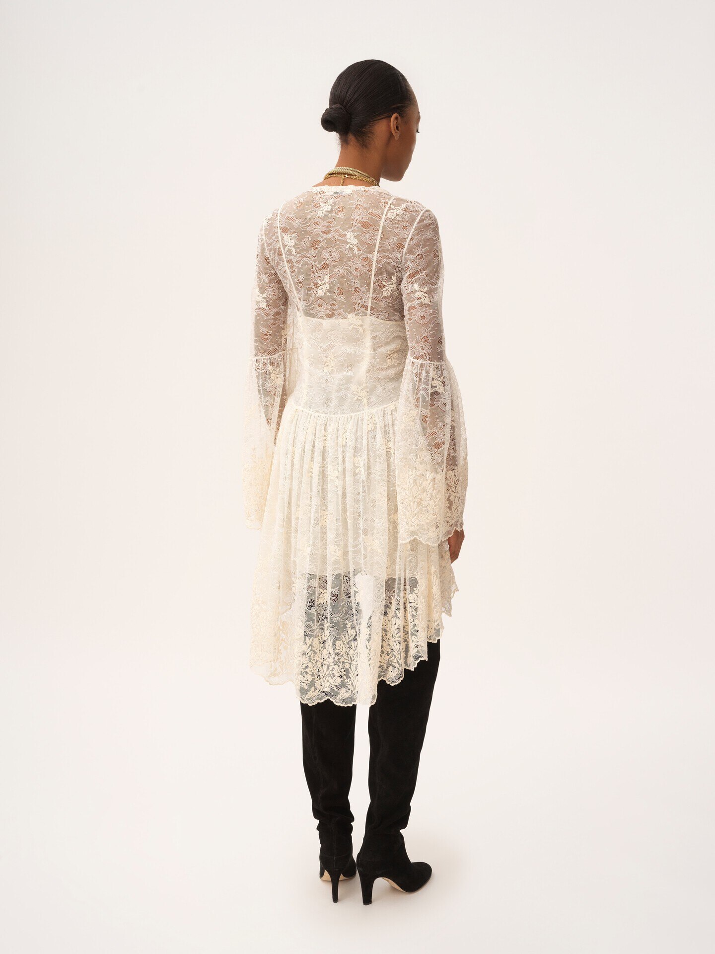 Scoop-neck mini dress in embroidered lace - 5