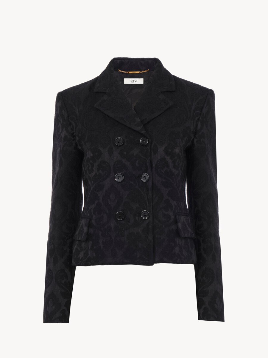 Double-breasted fitted jacket in a wool-mix jacquard - 1