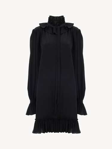 Long-sleeve mini dress in cr&ecirc;pe de chine - 2