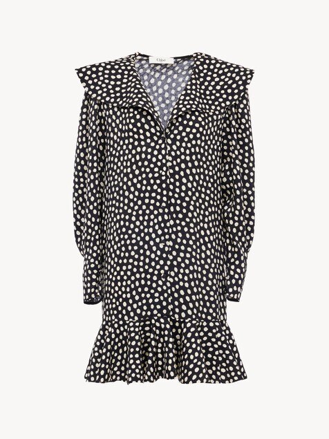 Minivestido de manga larga de jacquard de seda