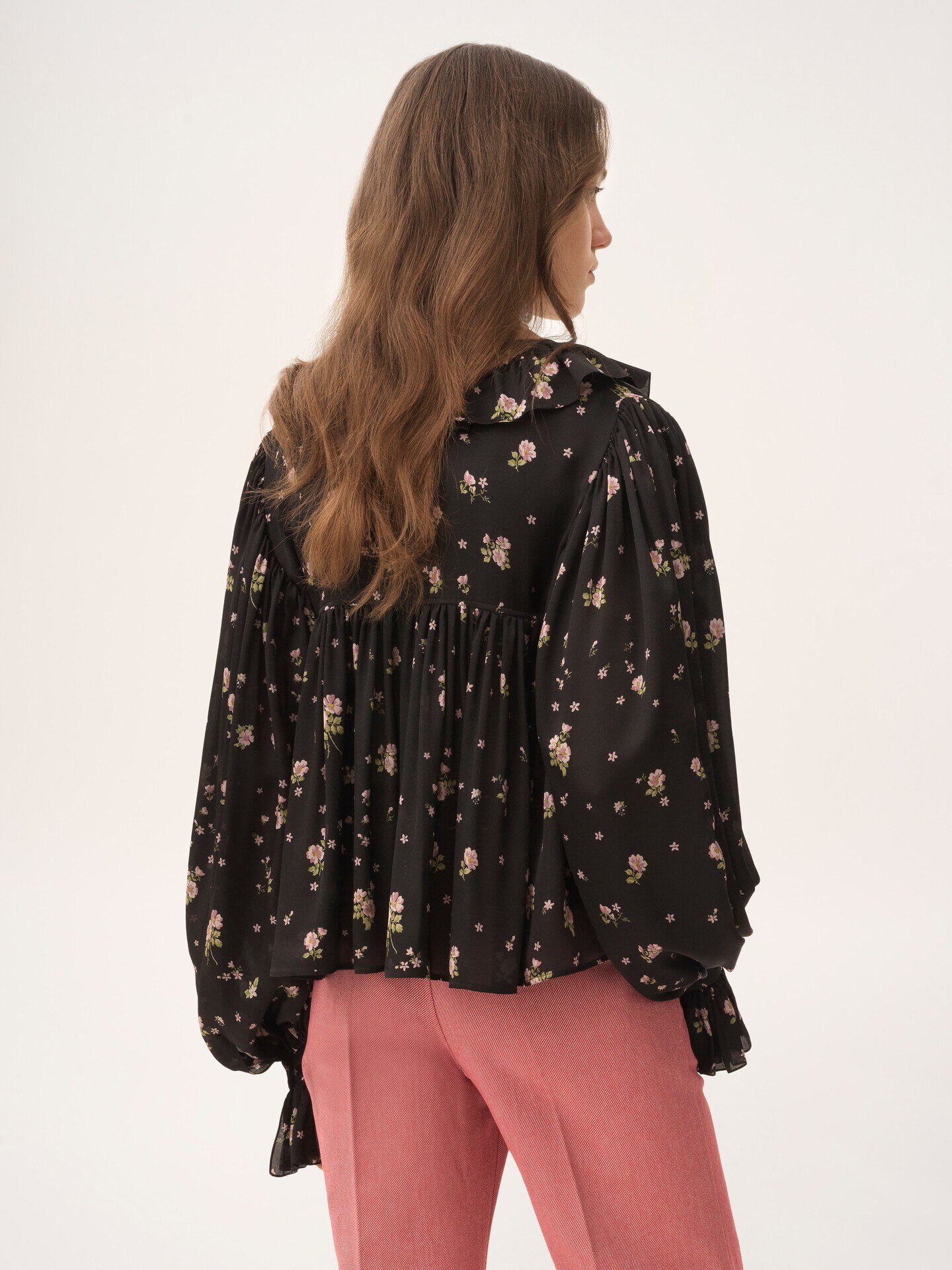 Maxi gathered ruffle top in silk charmeuse - 5