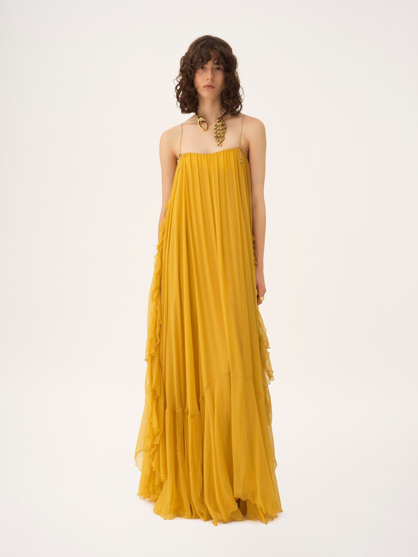 Sleeveless long dress in silk mousseline - 1.0