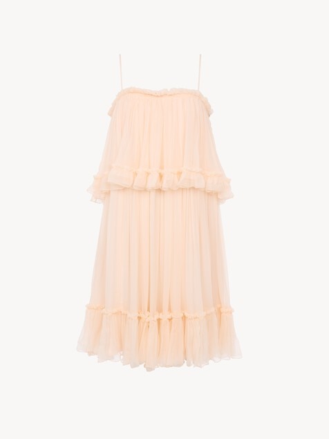 Thin-strap mini dress in silk mousseline
