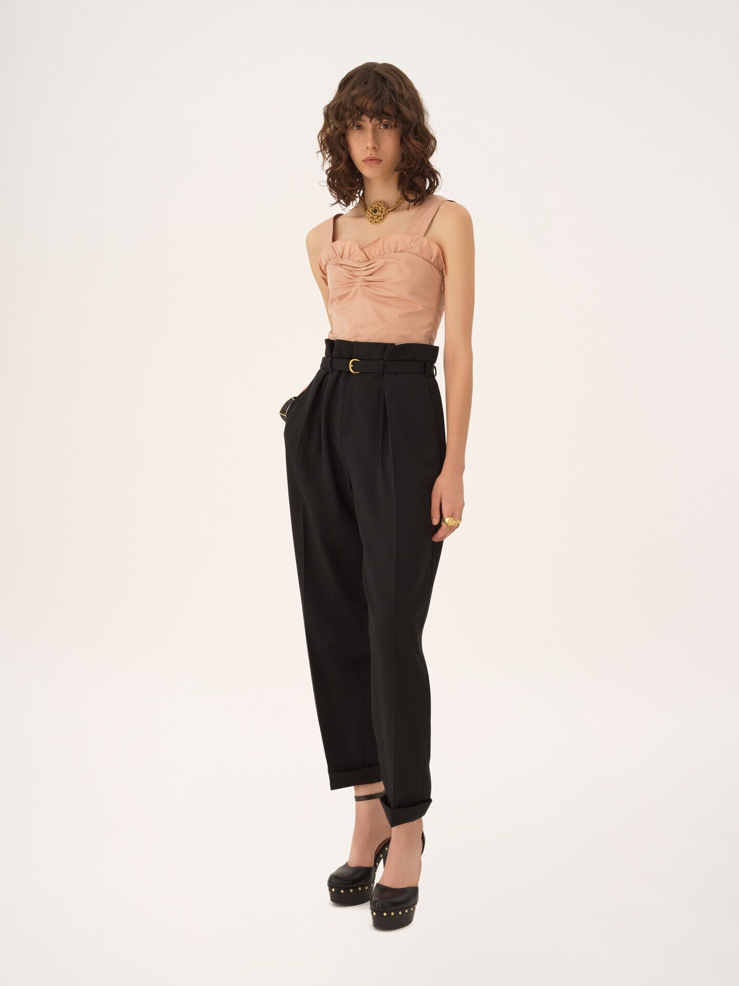 High-rise wide-leg pants in wool grain de poudre - 3