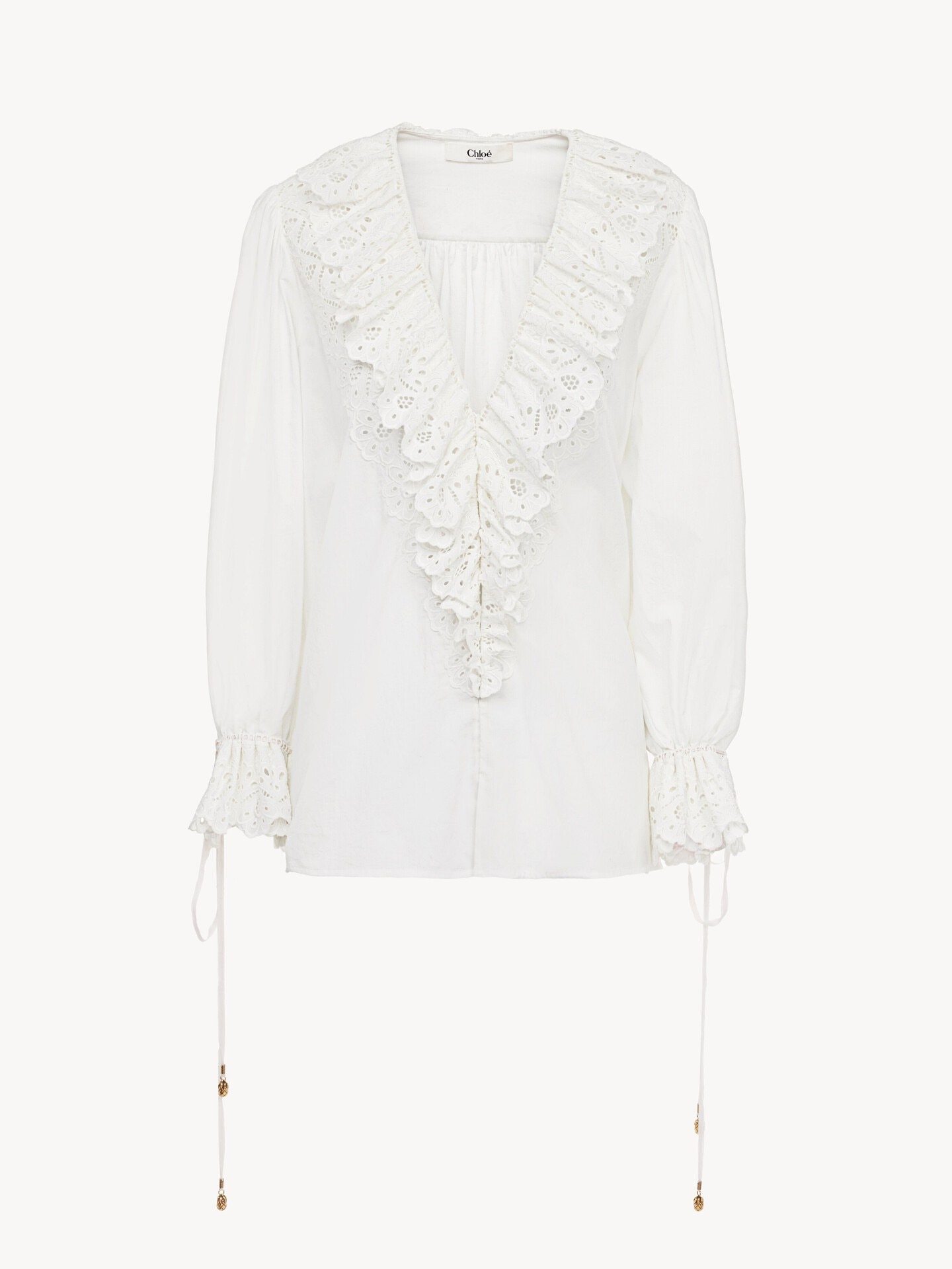 Puff-sleeve V-neck top in cotton voile - 2