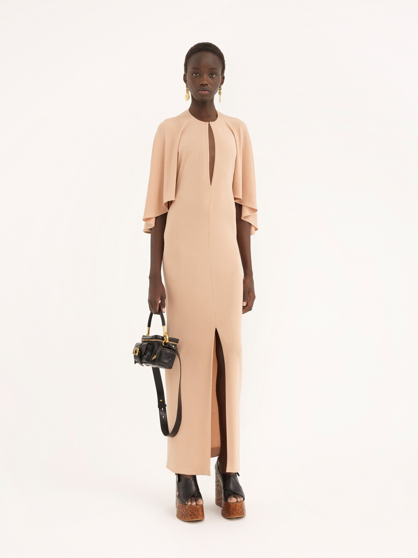 Long Cape Dress In Cr&ecirc;pe Jersey - 10