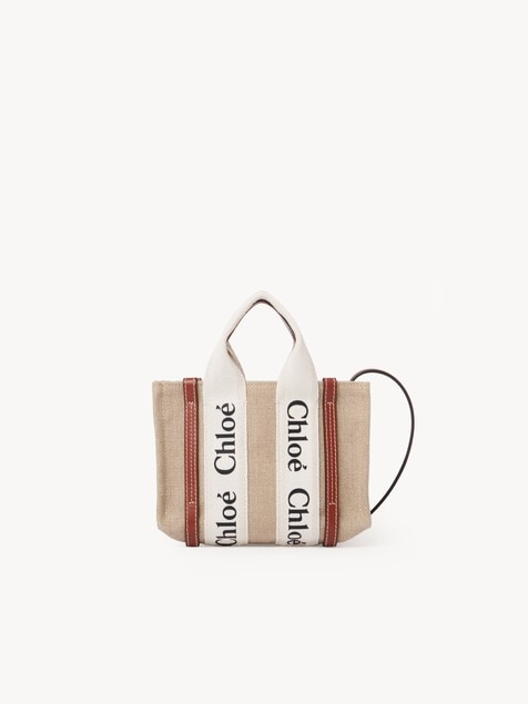 Mini Woody tote bag in linen