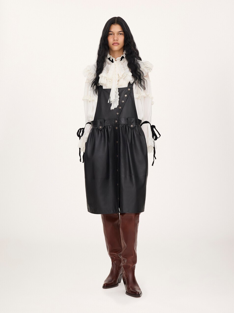 Midikleid aus Leder in Sch&uuml;rzenoptik