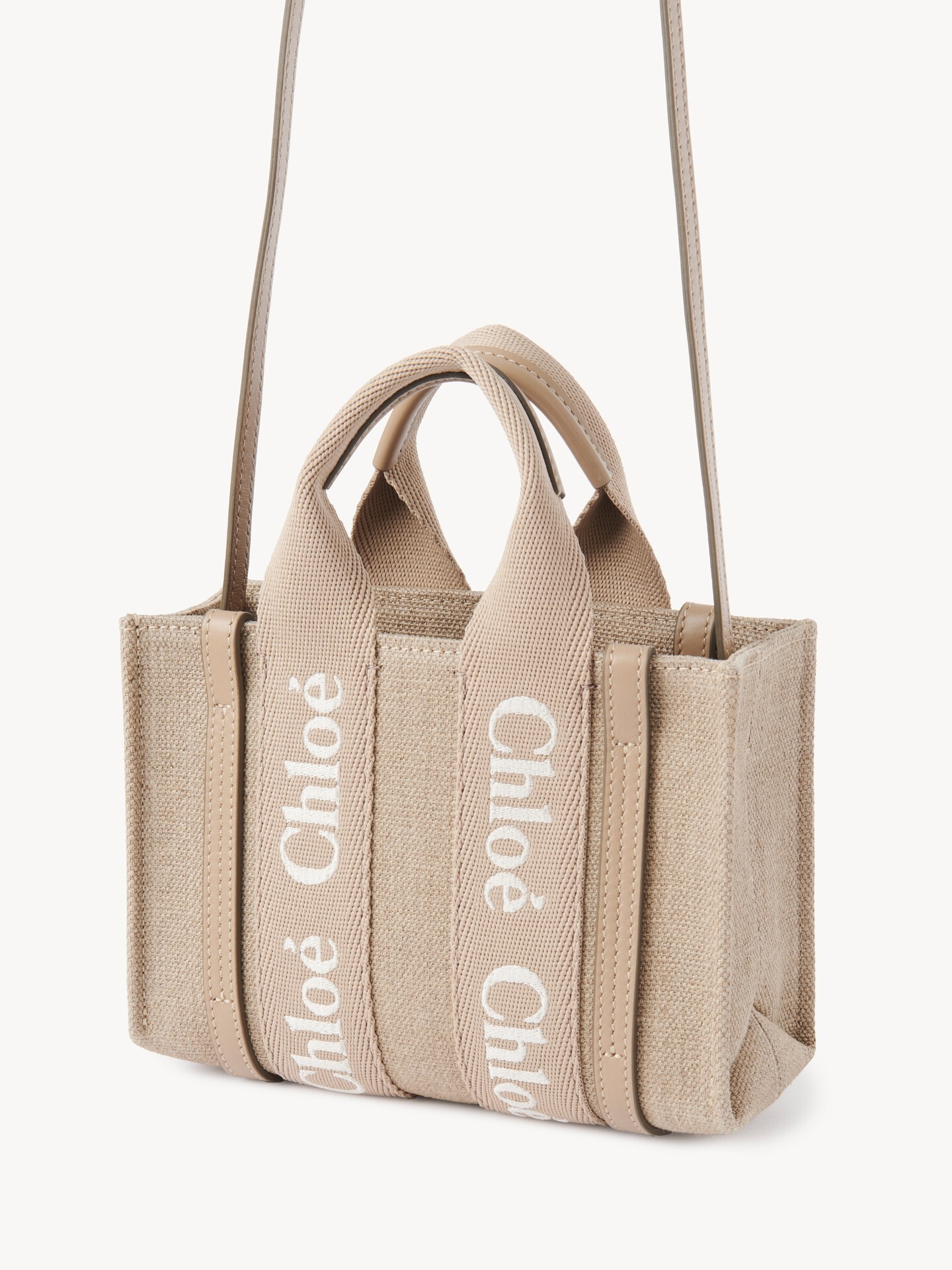 Chloe woody ミニトート　正規品 リネン＆レザー製Woodyミニトートバッグ 茶色 - Chloé