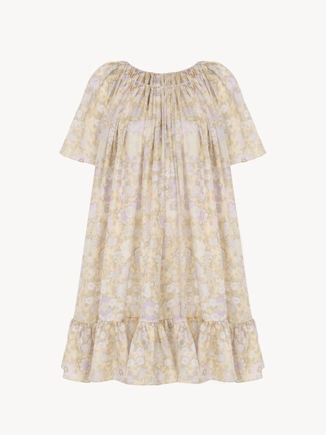 Short pleated dress in silk charmeuse