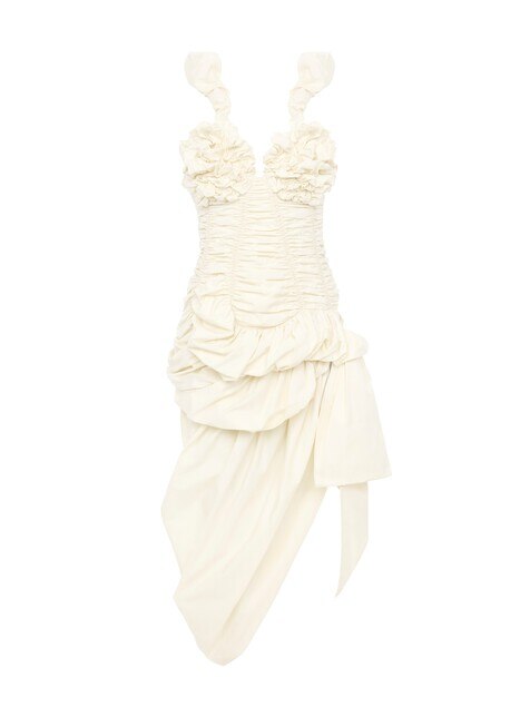 Vestido midi fruncido con cors&eacute; de popelina de algod&oacute;n