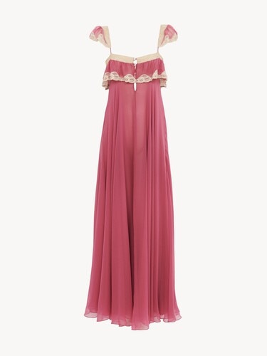 Fluid long dress in silk mousseline & lace - 2