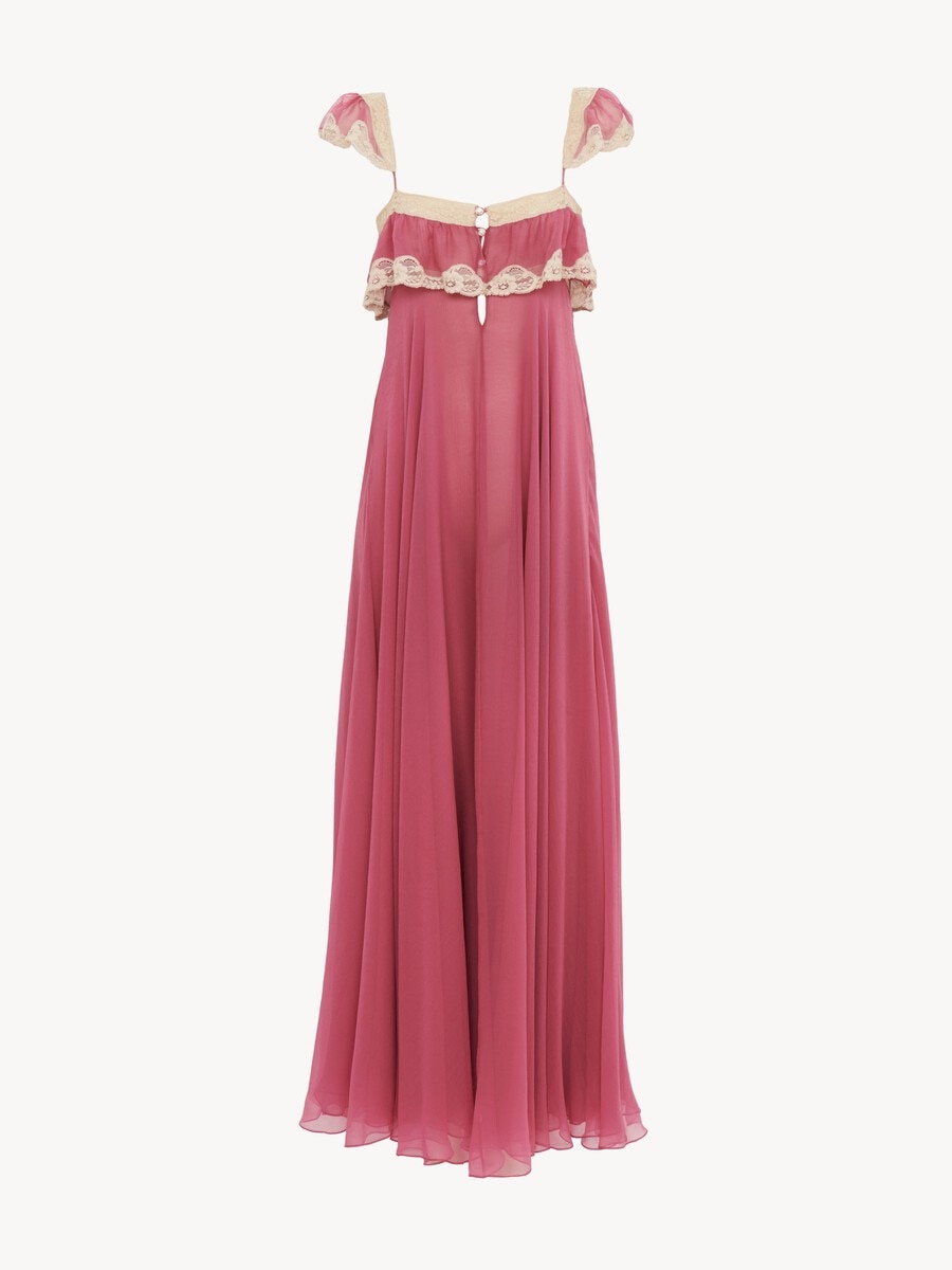 Fluid long dress in silk mousseline & lace - 2