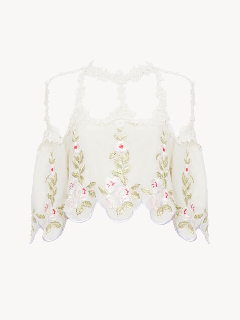 Cut-out cropped top in technical taffeta