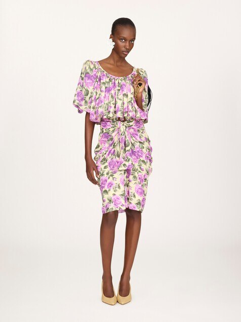 Knee-length wrap skirt in silk