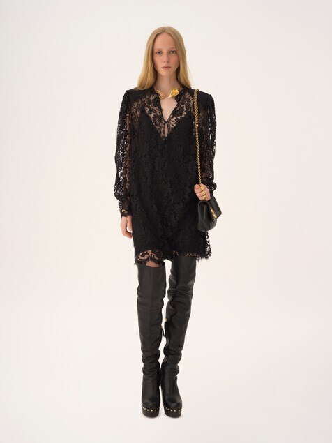 Long-sleeve mini dress in lace
