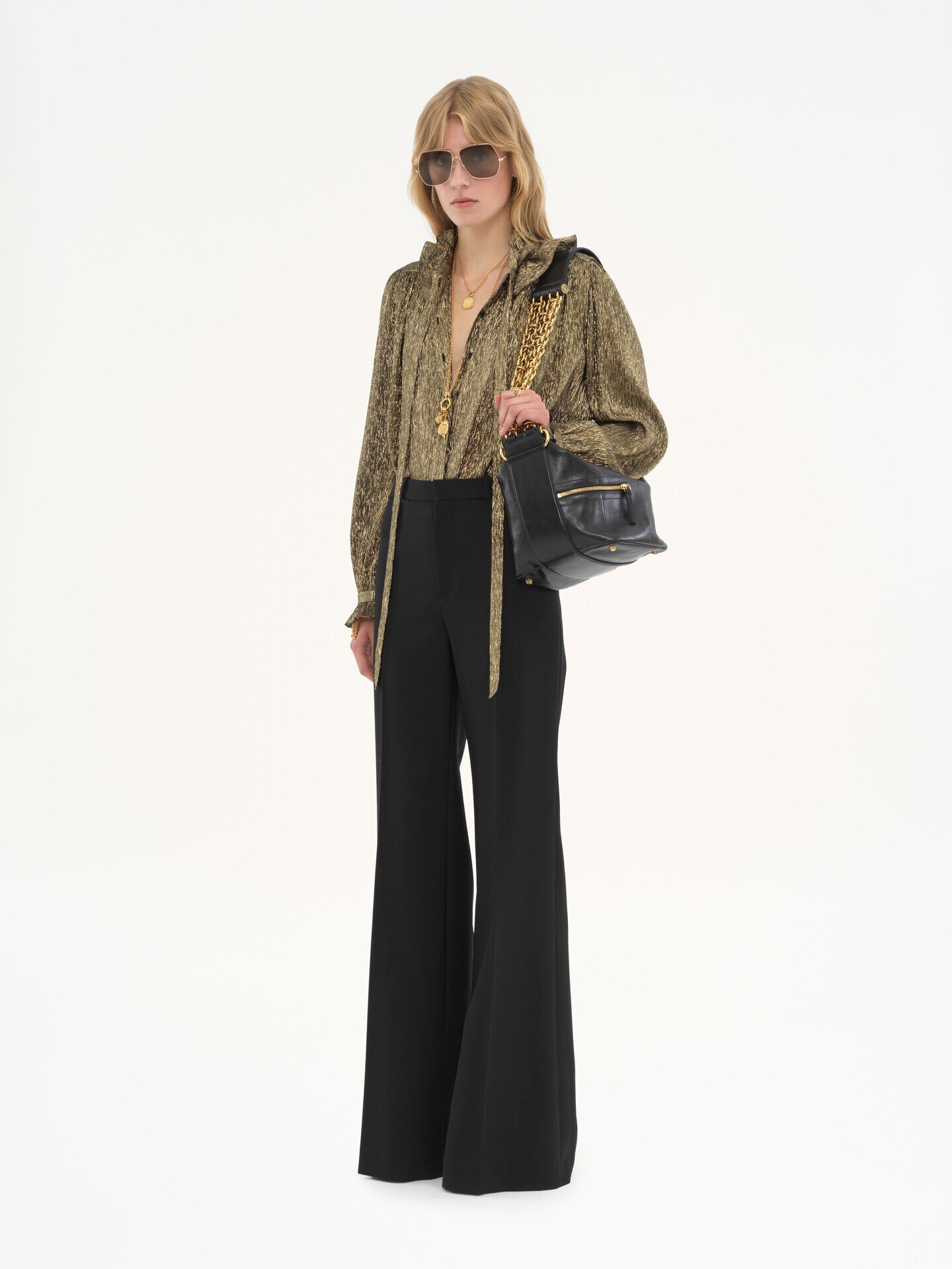 Flared tailored pants in wool grain de poudre - 3