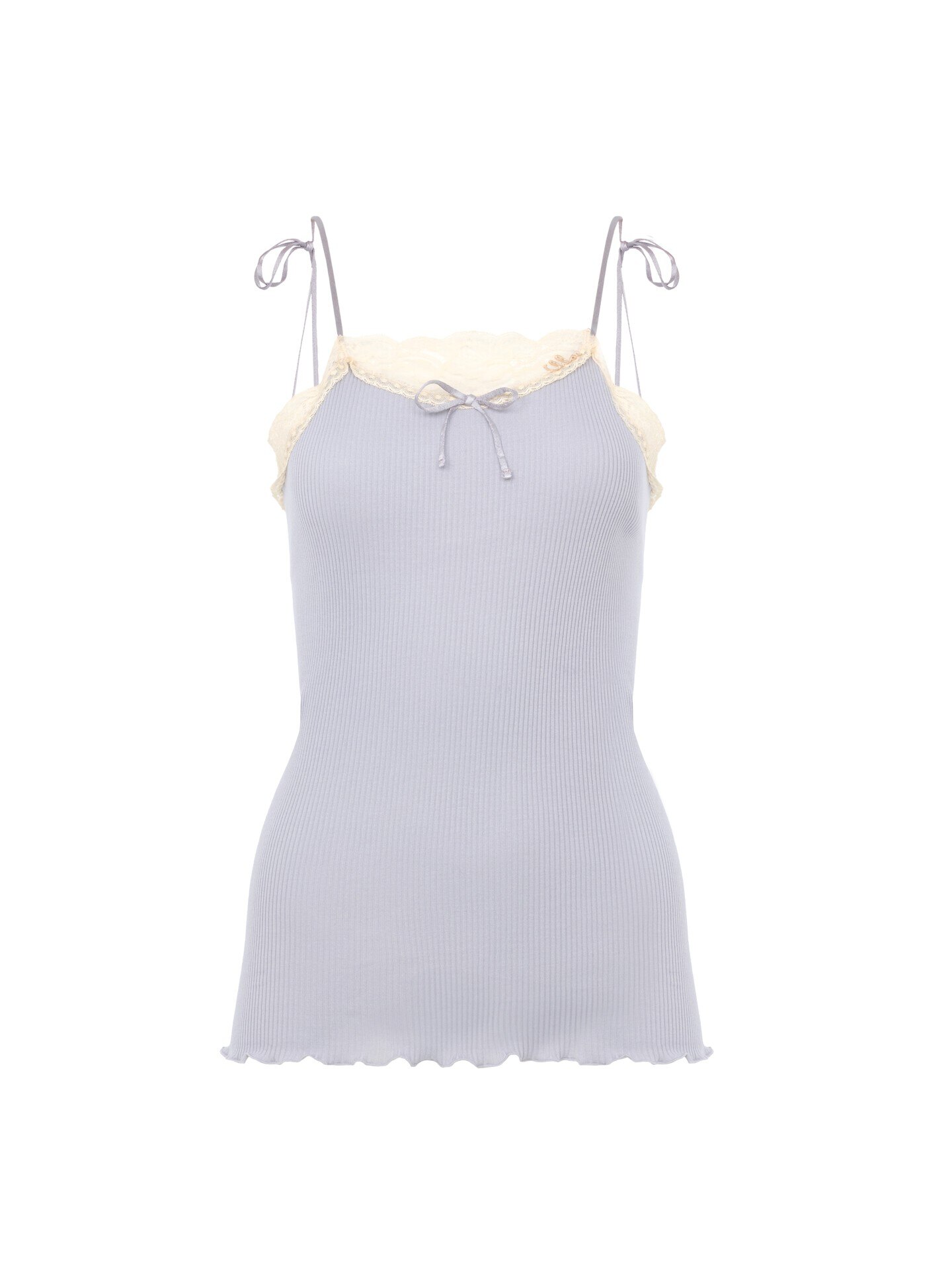 Thin-strap tank top in cotton jersey & lace Grey - Chloé
