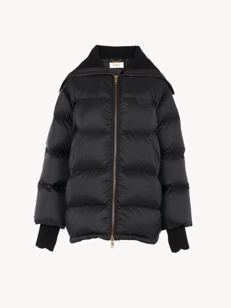 High-neck puffer jacket in shiny nylon