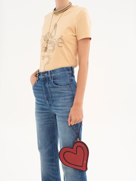 グレインレザー製Chloé Symbols Heartフラットポーチ