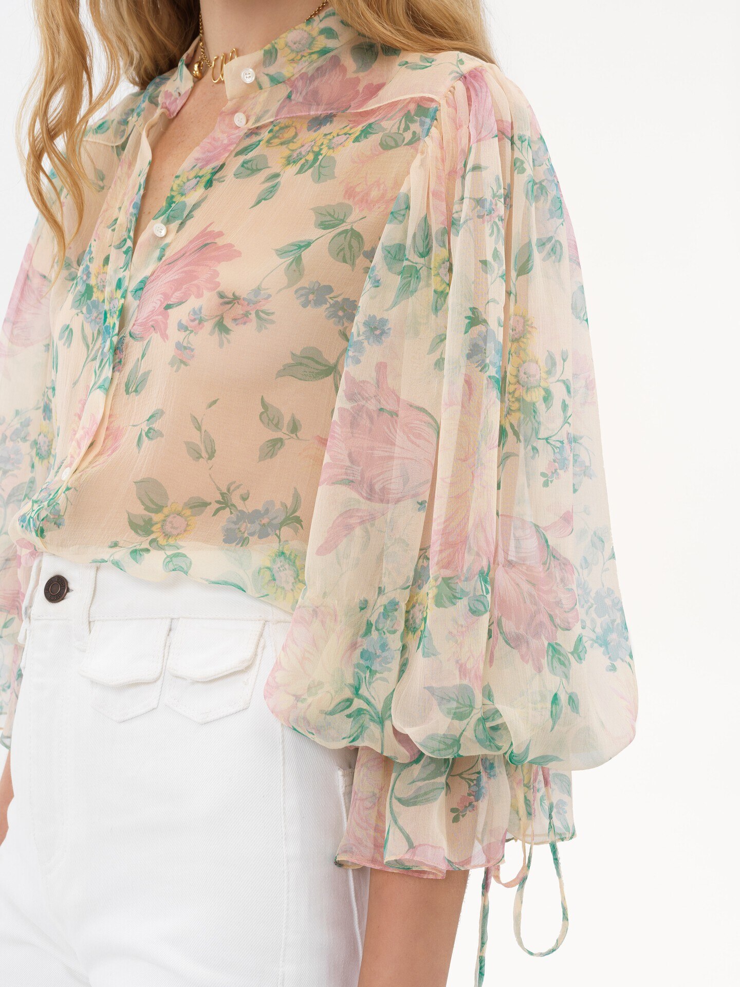 Bluse mit Puff-&Auml;rmeln aus Seidenmousseline - 6