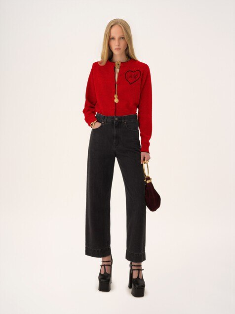 Fitted logo cardigan in a wool & cashmere knit