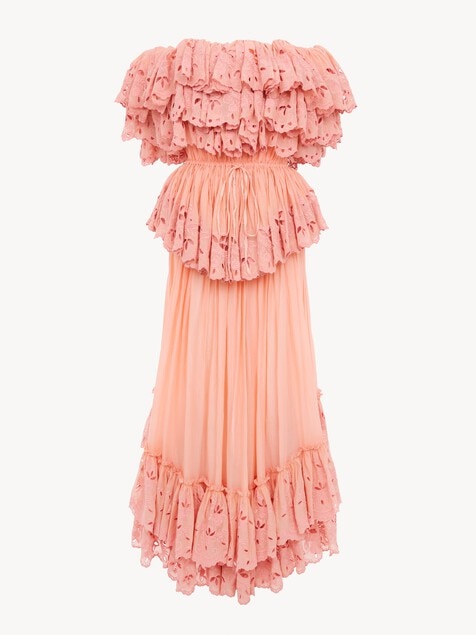 Ruffled long dress in cotton voile